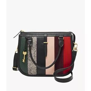 Fossil Ryder Leather Black Patchwork Satchel Purse Crossbody